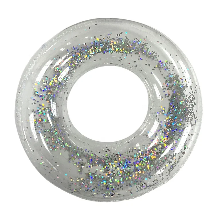 BSCI Manufacturer Transparent Clear PVC Inflatable Colorful Glitter Swimming Rings Pool Tube Swim Ring For Adults