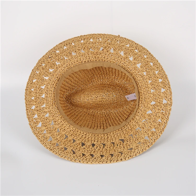 Natural Wide Brim Raffia Straw Floppy Panama Hat Hollow Out Sun Floppy Panama Hat