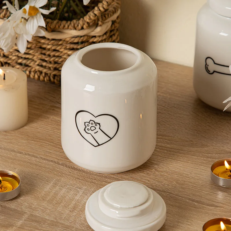 wholesale Cute Paw Keepsake Memorial Pottery Dog Cat Caskets Ceramic Pet Cremation Ashes Box Urn Jar For Small Animals