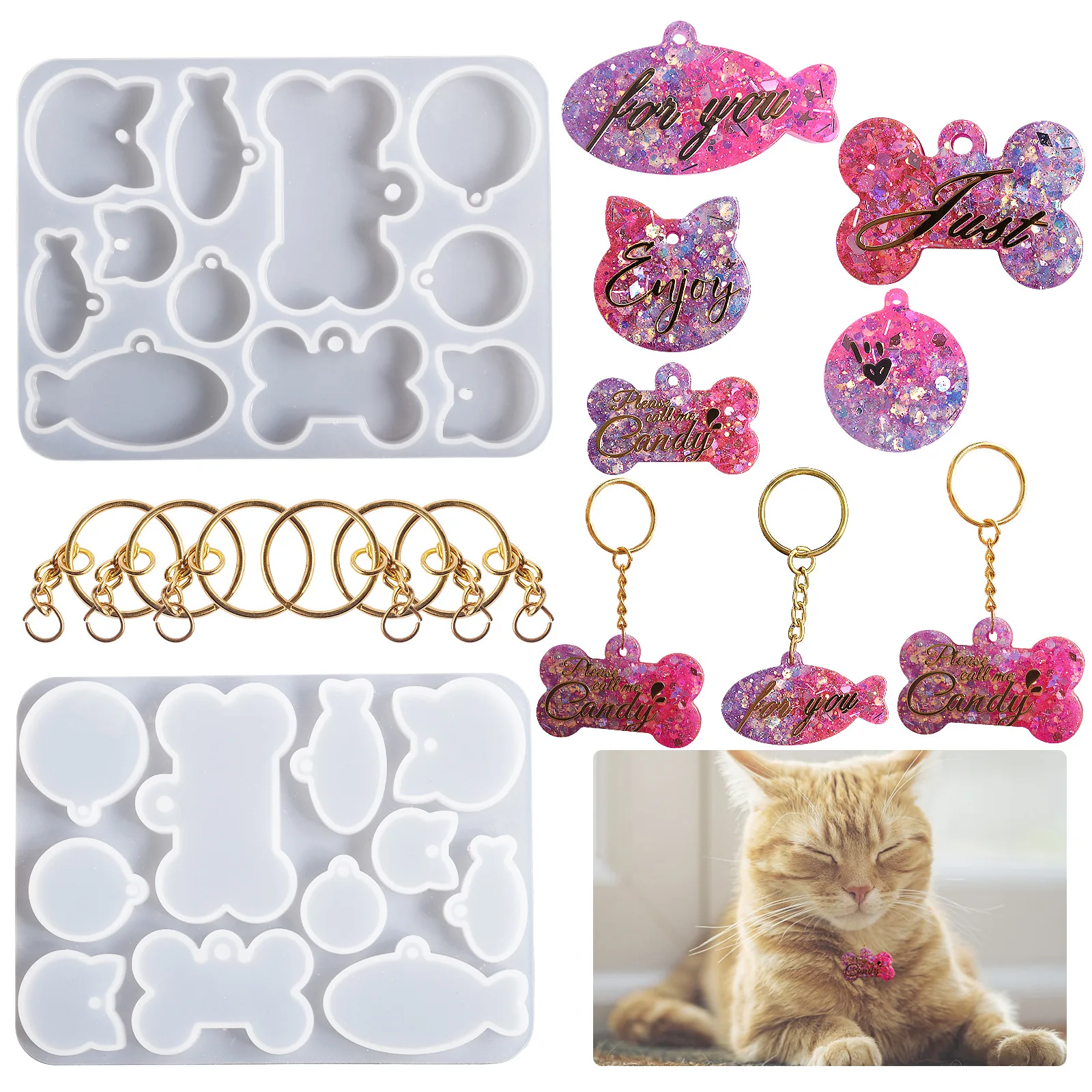 Factory Manufacturer DIY 3D Handmade Animal Cat Dog Pet Tag Silicone Mold for Epoxy Resin Making
