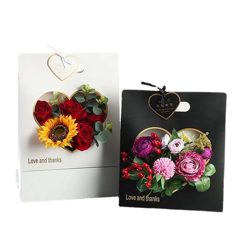 Waterproof Flower Box for Boutiques Gift Rose Packaging with Handle Luxury Custom Gift Flower Box