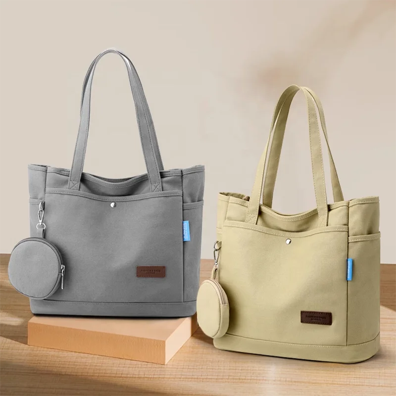 Factory customized canvas tote bag with pocket color logo sports gym duffel nylon oxford cloth cotton handbag manufacturer oem