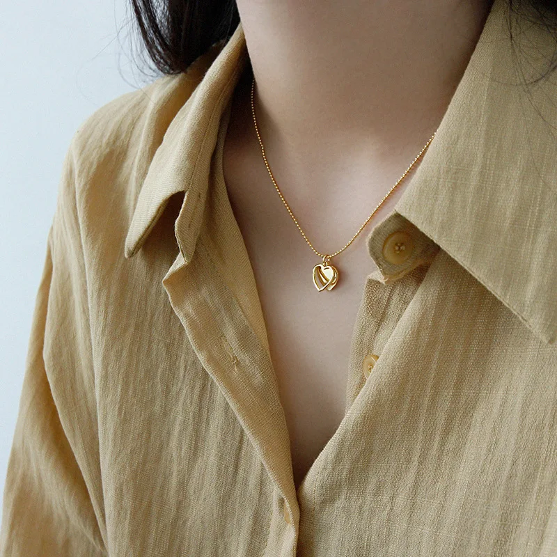 Silver 925 jewelry  bead chain gold  plated statement heart necklace