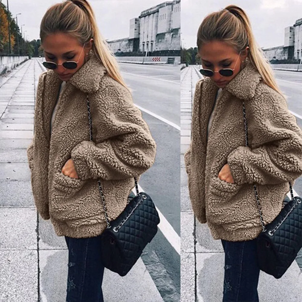 KYB6050 Plus size Fall / Winter 2019 New Zipper Plush Jacket Women faux fur Jacket coat