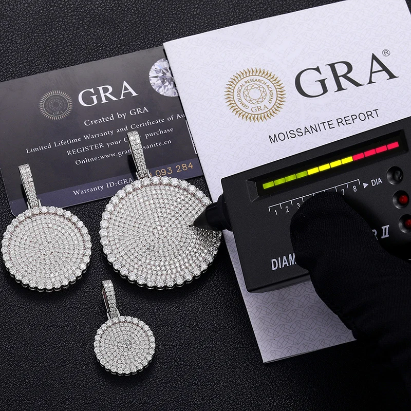 Dropshipping 20/30/40mm Round D Color VVS Moissanite Pendant 925 Sterling Silver Necklaces Iced Out Shining Passed Diamond Test