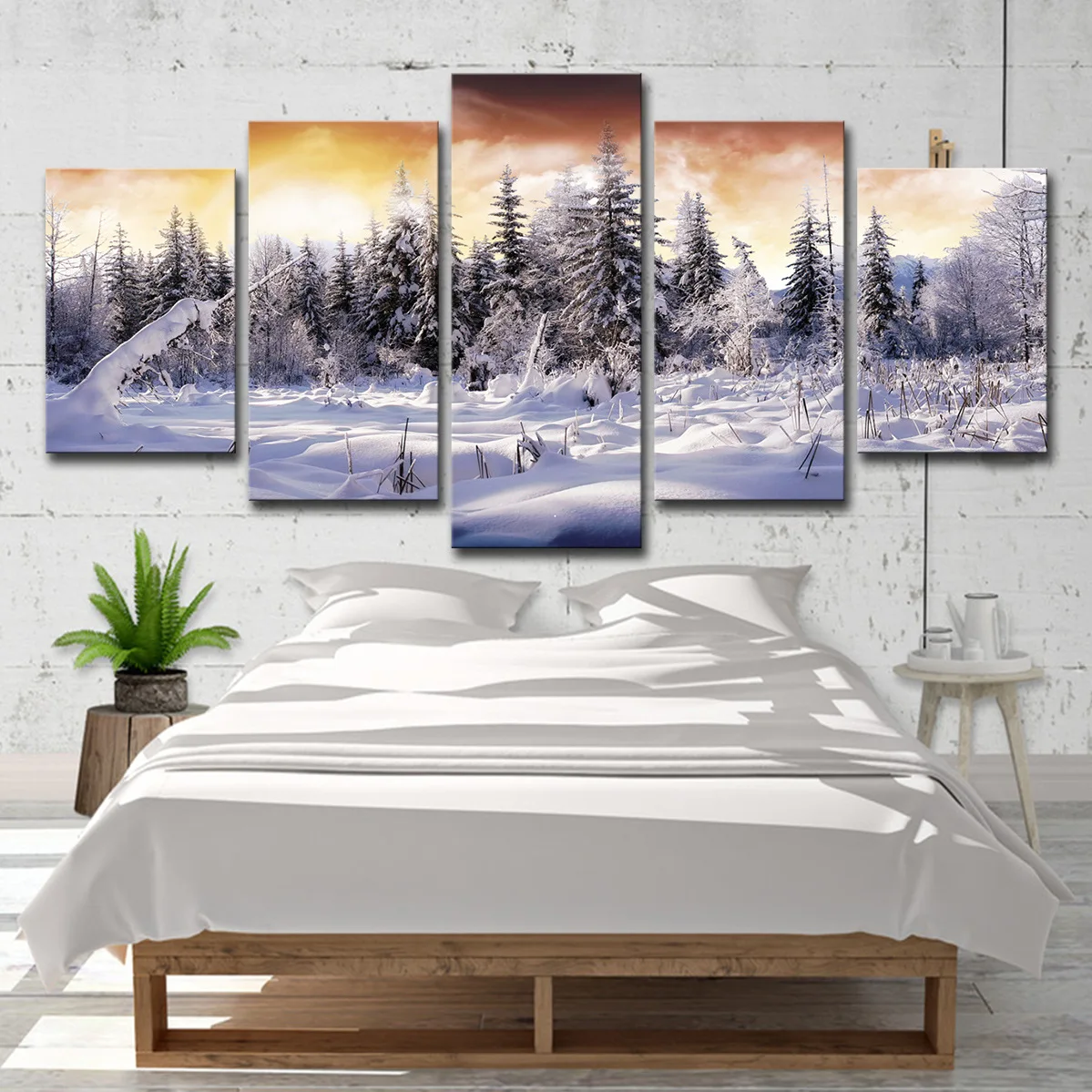 5 Pieces Custom Ome Decor Poster Wall Decorative Picture Snow Mountain Artwork Print Winter Scenery Printed Canvas Painting