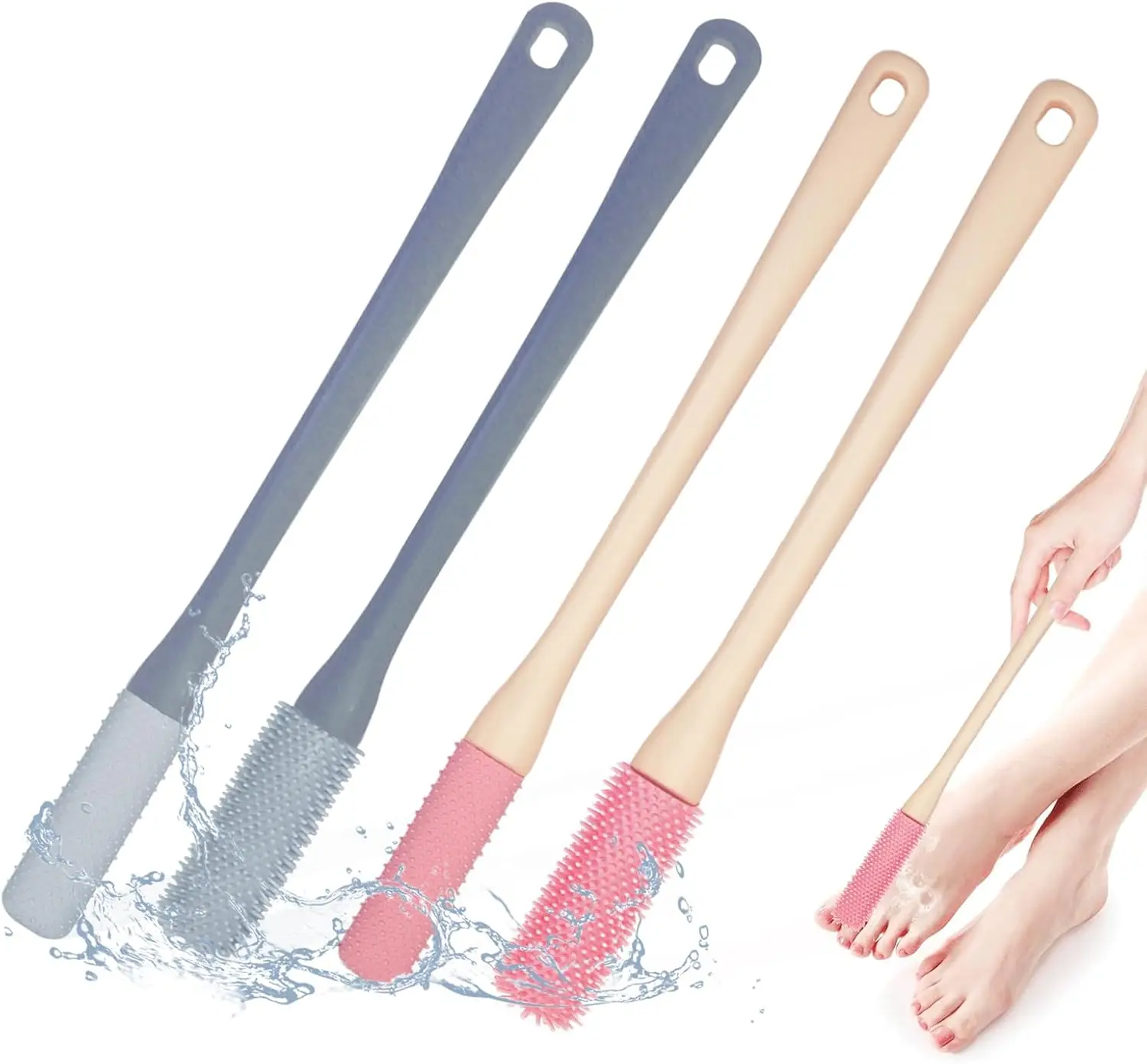 Toe Gap Cleaning Brush Long Handled Silicone Toe Crevice Cleaning Brush & Exfoliating Brush Foot Scrubber in Shower