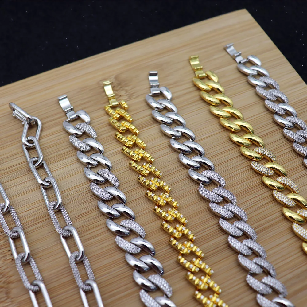 Wholesale Hot Sale Brass Cuban Link Chain Hip Hop Bracelet Men 18 Karat Gold Bracelet