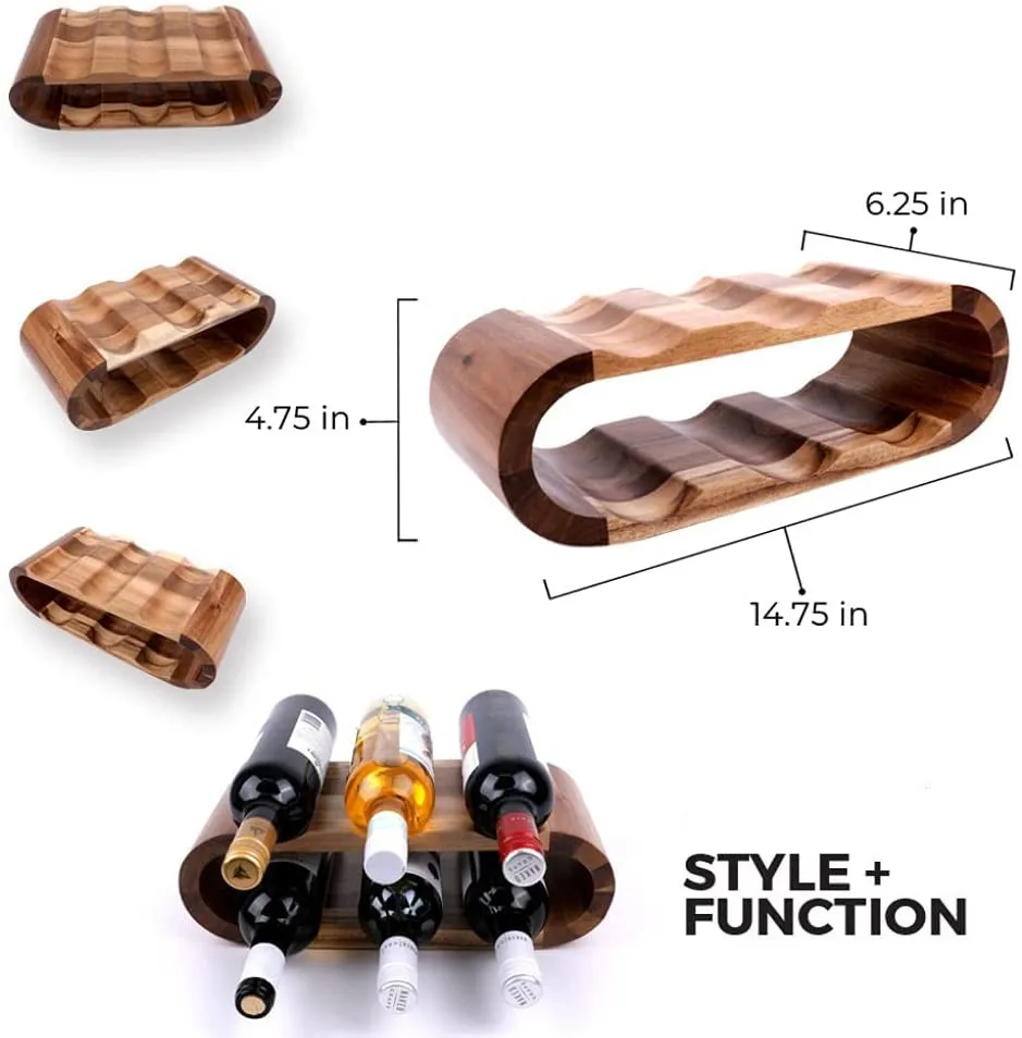 Hot Sale 6 Wine Bottle Holder Free Standing Wooden Wine Rack With 4 Silicone Grip Pads
