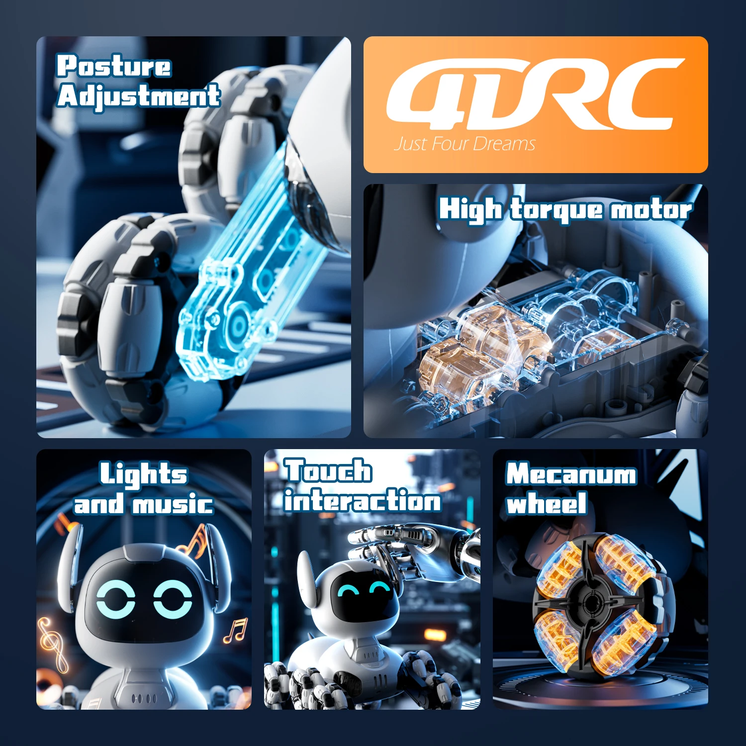 4DRC 4D-Y9 2.4g 4wd Dual Mode Rc Robot Dog Toys 360° Eight Wheel Stunt Robot Dog Toys Gesture Sensing Remote Control Robot Dog