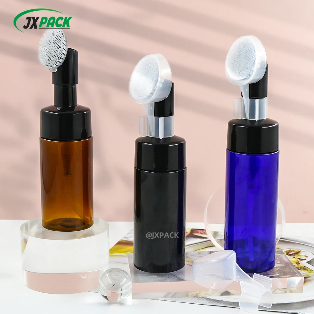 Luxury shoe cleaner foam bottle Foam silicone Brush Cleansing Clear plastic bottle teal black 3.5oz foam pump bottle