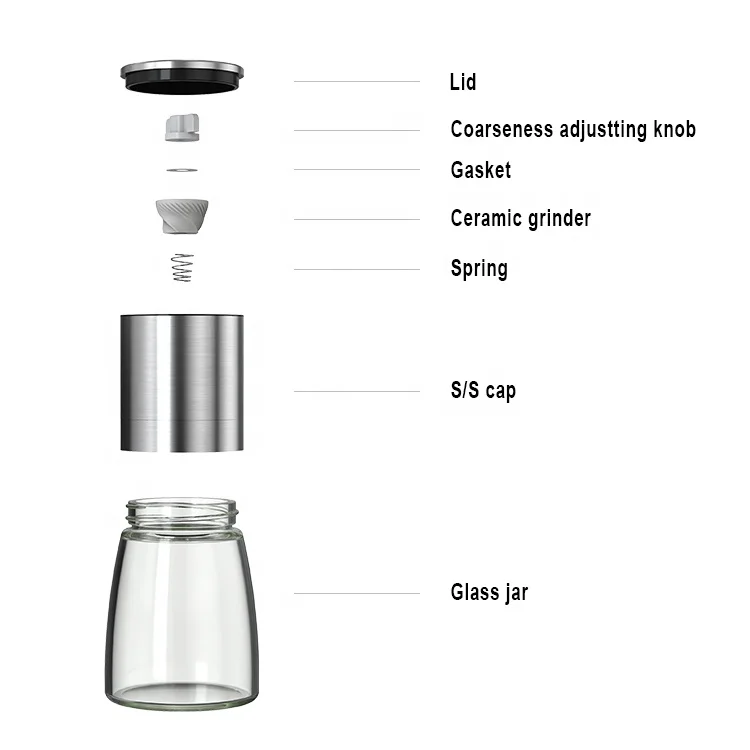 140ml adjustable glass salt and pepper grinder ceramic core stainless steel