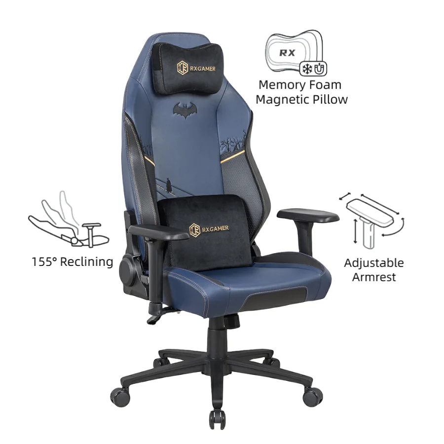 Custom personalized high end leather ergonomic reclining swivel computer gaming chair with magnetic pillow