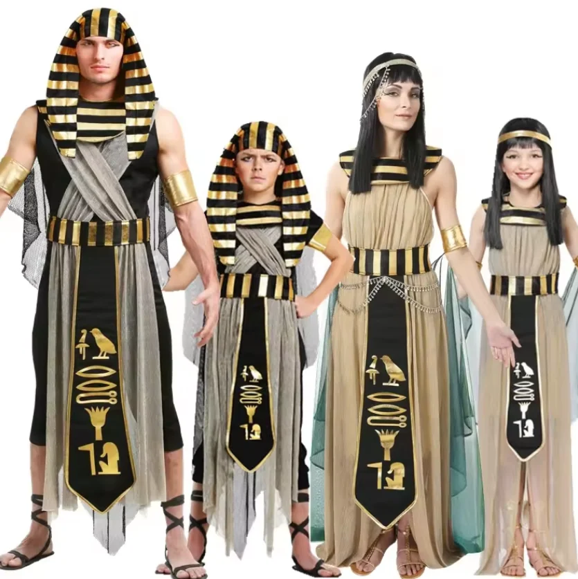 Adult Men Kids Boys King Pharaoh Costume Egyptian King Costume Set for Halloween