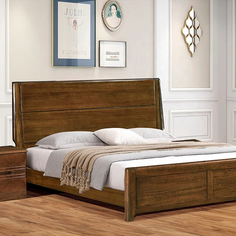 Высокое качество кровать Мебель Queen King Size деревянная двуспальная из массива дерева