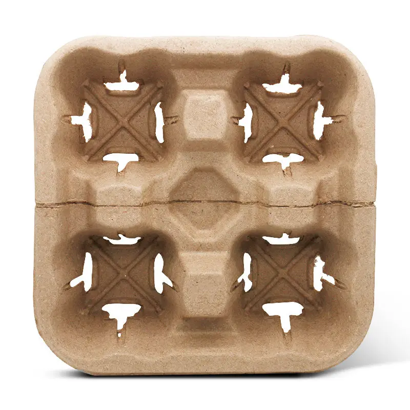 cup carrier Customized Cheap 100% Biodegradable Brown Hot Drink Craft Disposable  Cup Holder Tray Carrier Paper Cup Holder stock