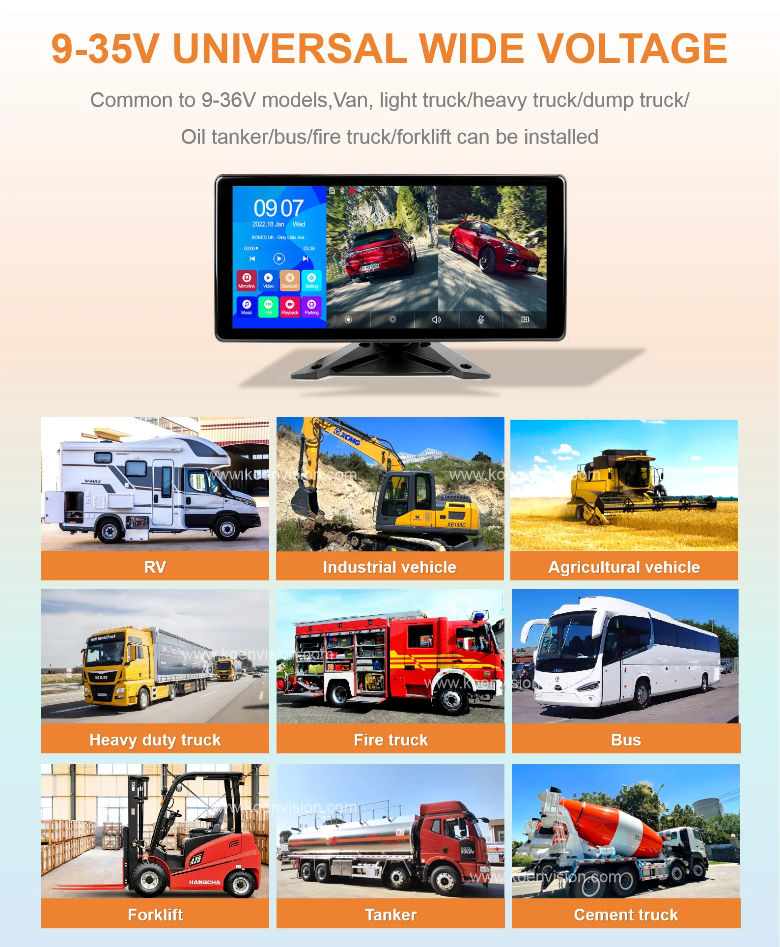 9V-36V 4 Channel Car Monitor Bus Truck Waterproof Black Box Night Vision AHD Camera and 4K Car Monitor