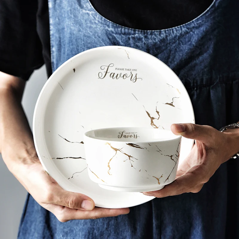 Wholesale Ceramic Soup Bowls for Kitchen Marble Ramen Serving Bowl Set