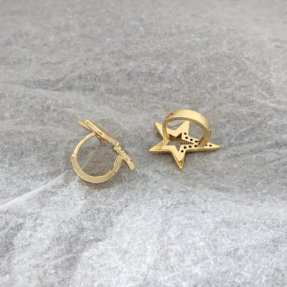Wholesale Cute Hoops With Star Design 18K Gold Color Plated Earring Trendy Style Brass Earring Unique Design Woman Jewelry