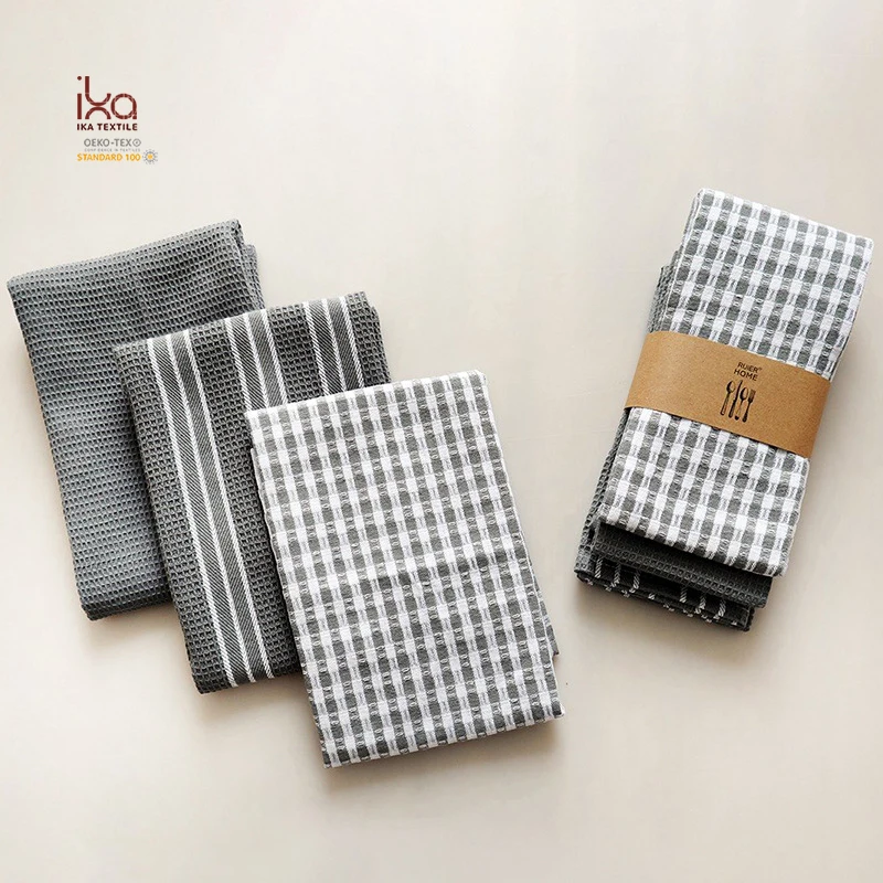 Yarn Dye Dining Table Napkins Wholesale Waffle Style Reusable 100% Cotton Kitchen Tea Towels Strong Water Absorption