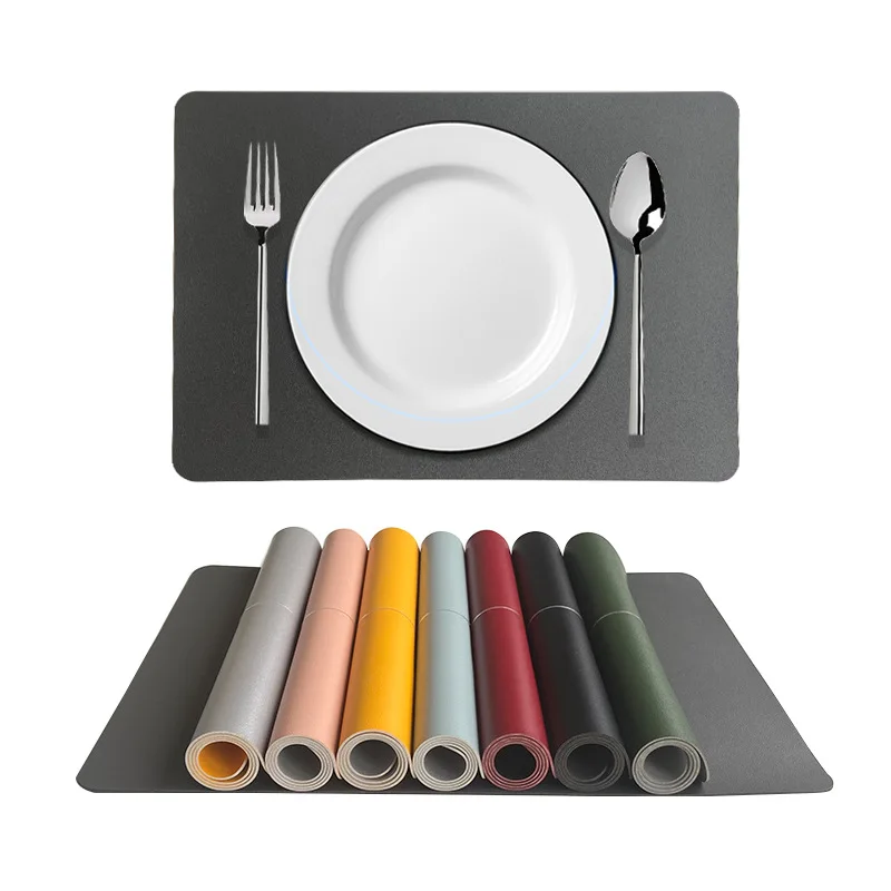 Hot Sale Faux Leather Mat Wholesale in Stock Two Sides PVC Leather Placemats Customized Durable Waterproof Restaurant