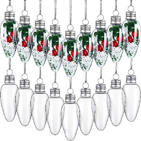 60ml PET Unique Plastic Bottle Clear Plastic Light Bulb Shape Pendant Ball for Christmas Tree Ornaments