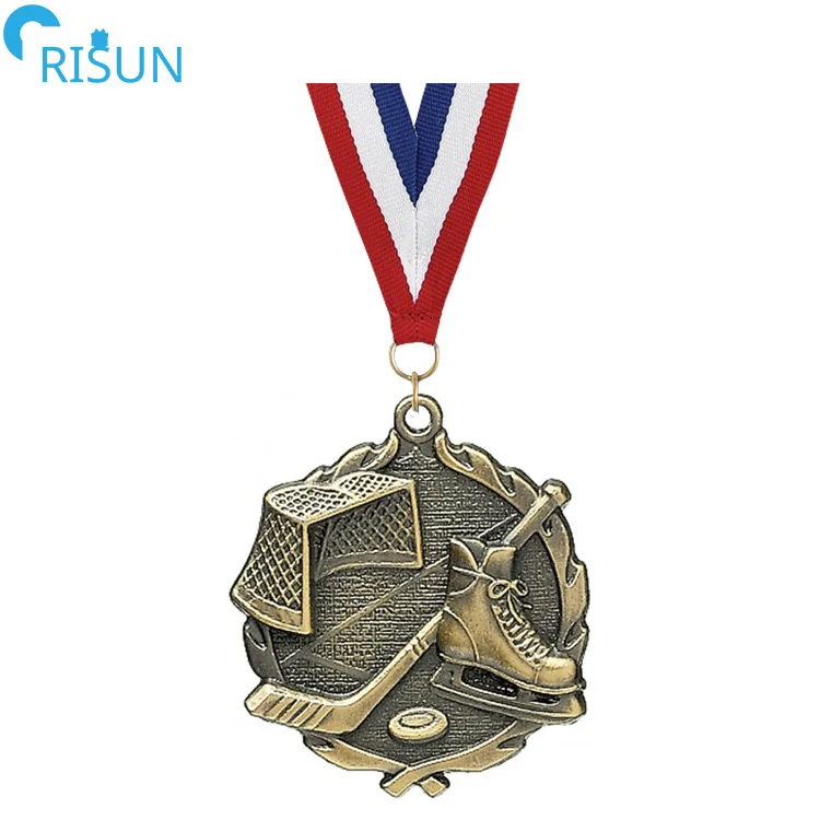 Bespoke 3D Enamel Field Ice Ball Hockey Player Competition Medals Medallion With Ribbon Lanyard Custom Hockey Medal