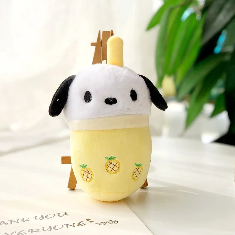 Super Lovely Sanrios Plush Bubble Tea Key Ring Kawaii My Melody Kuromi Cinnamoroll Plush Toy Cartoon Keychains