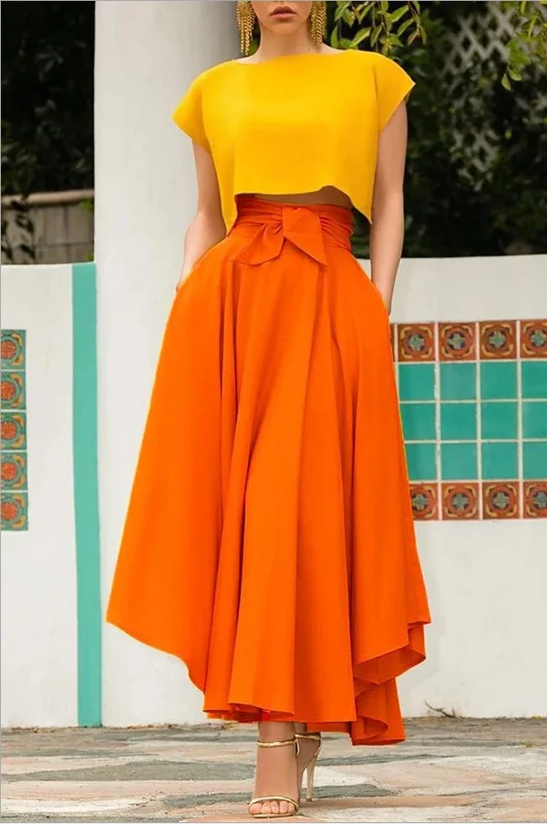 Женская однотонная элегантная юбка с большим подолом и поясом, повседневные юбки