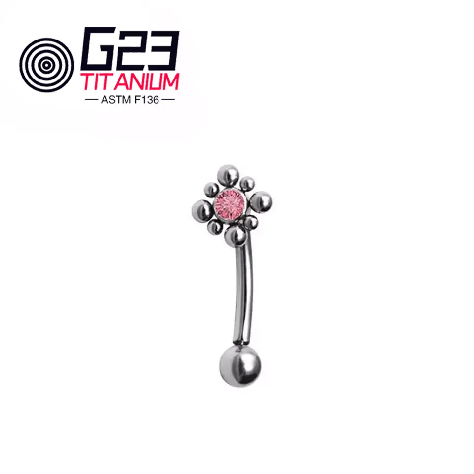 Best Selling G23 Titanium Implant Grade Internally Threaded White CZ Bezel Beaded Belly Button Ring Navel Piercing