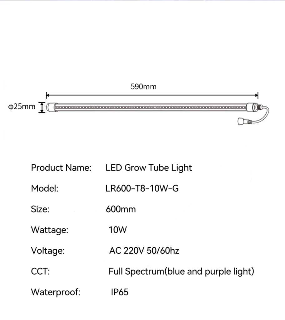 2Ft Mushrooms Grow Lights IP65 Led T8 tube light Sunlight Spectrum Blue Purple High PPFD Led Plant Tube Light for Indoor Plants