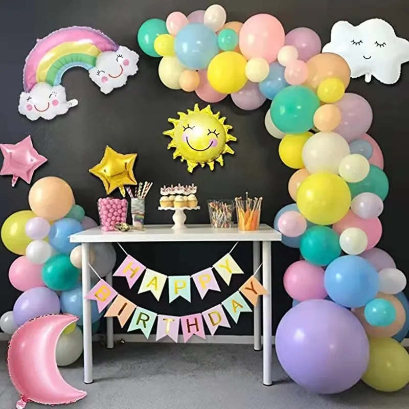 Sky Theme Rainbow Party Decorations Kids Star Rainbow Clouds Moon Sun Pastel Balloon Garland Arch Kit Party Decor