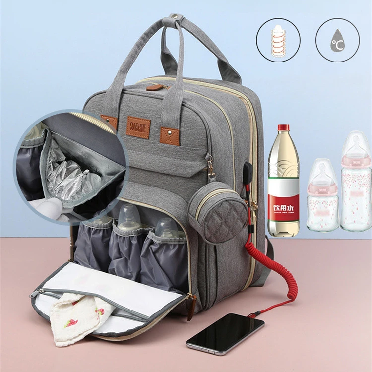 Multifunctional Custom Waterproof Mom  Nappy Changing Fashion Mummy Diaper bag with bed backpack diaper