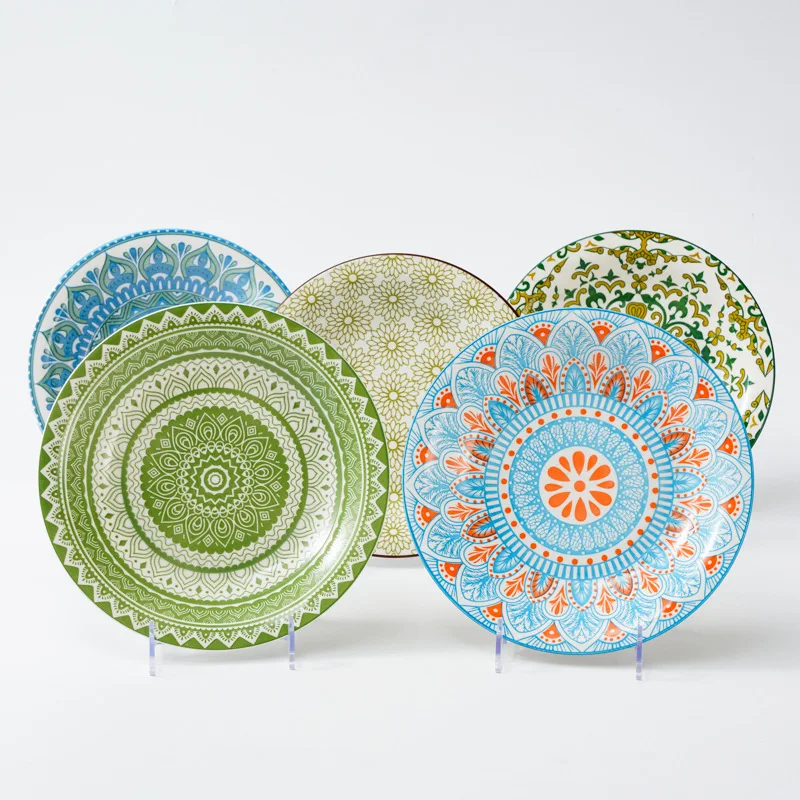 Hot porcelain Print Bohemian Style 9.25 Inch Reverse Mouth Soup Plate Deep Plate Creative Ceramic Dessert Plate
