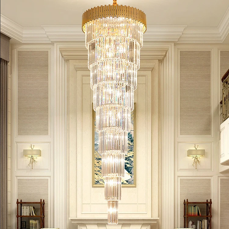 Creative personality hotel lobby lighting K9 crystal custom Big project long Chandelier