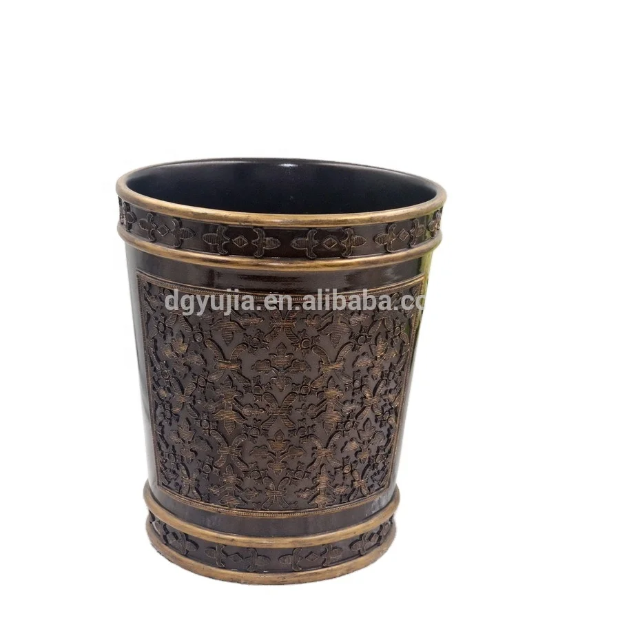 
Antique Black Decorative Resin Dustbin With Gold Flower 