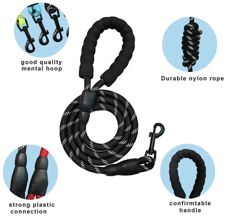 Reflective pet leashes for dogs lightweight outdoor running reflective pet dog nylon leash lead traction rope with metal hook