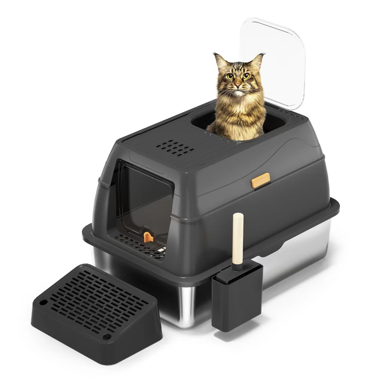 Custom Large Cat Litter Box Front Entry Top Exit Kitty Litter Box Stainless Steel Cat Litter Box with Lid Fully Enclosed