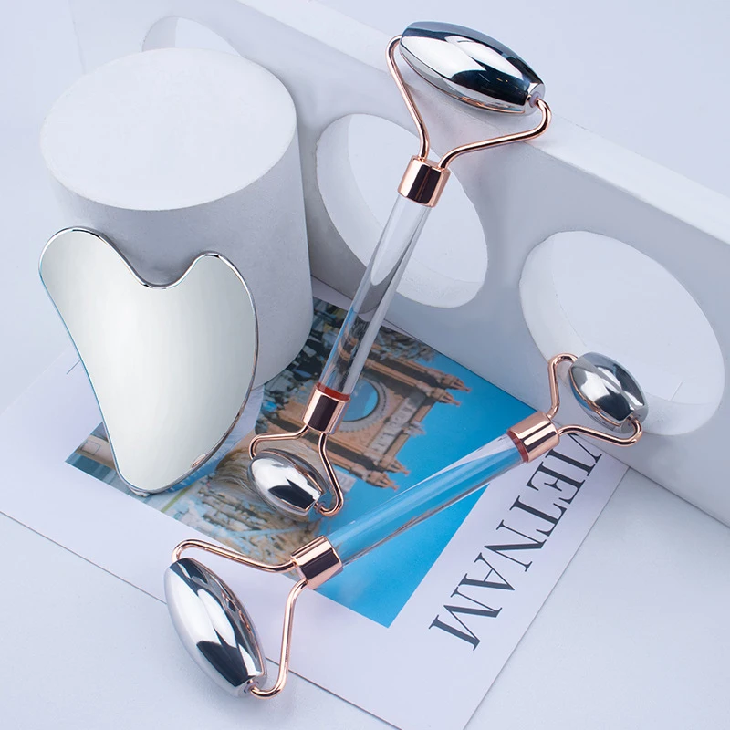 2022 anti aging therapy 100% natural jade roller and gua sha set face message roller gua sha and roller set amethyst