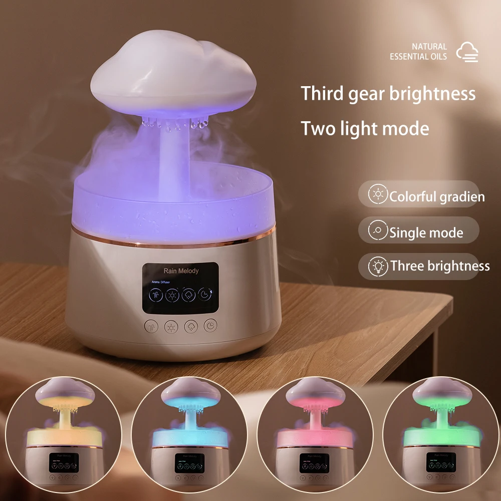 Customized  Air Essential Oil Ultrasonic Rain Cloud Mushroom Raindrop Aroma diffuser Humidifier with smart speaker
