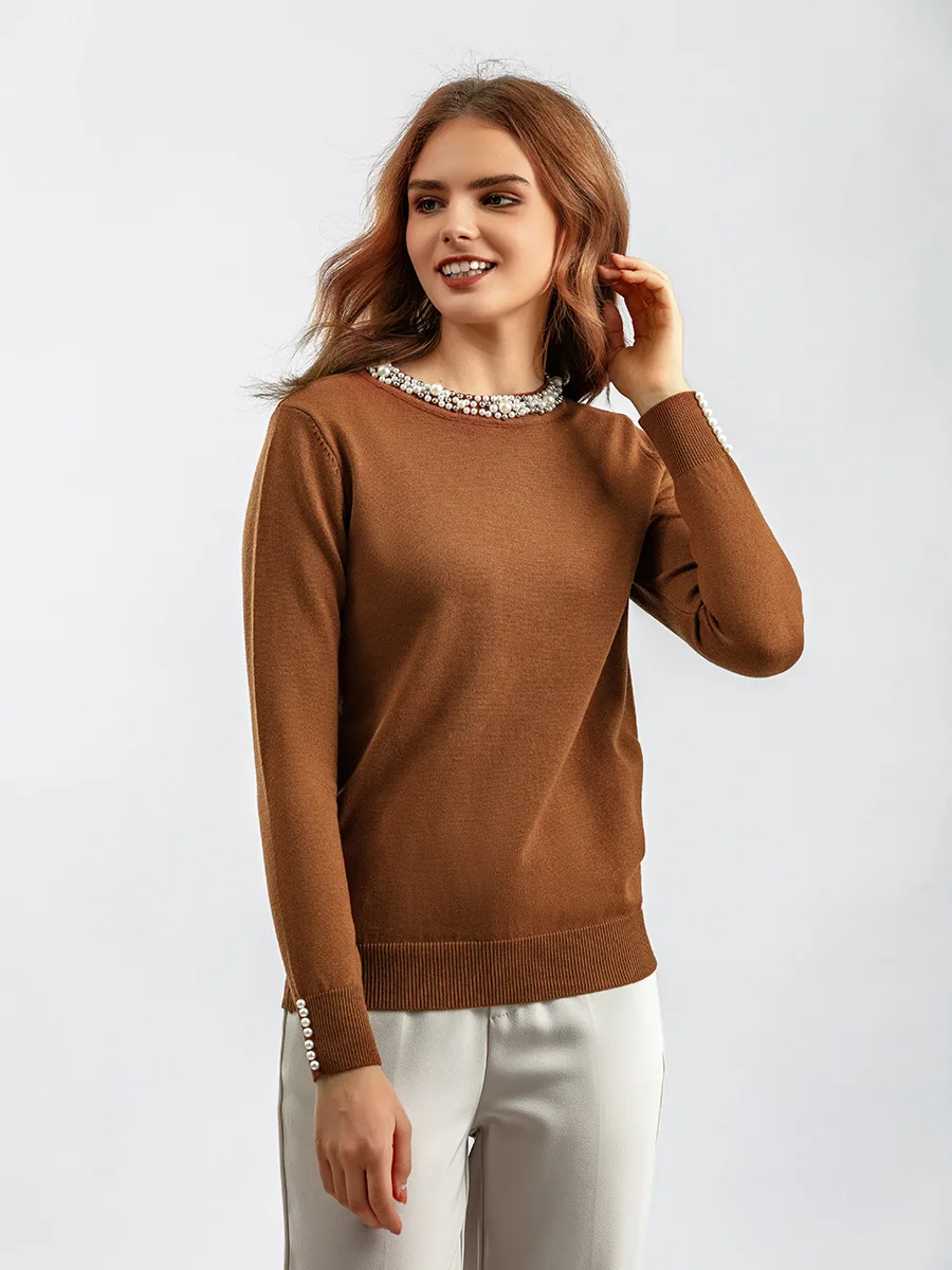 Autumn And Winter Nailed Bead Pullover Sweater Women Long Sleeve Sweater Loose Slimming Temperament Base Shirt