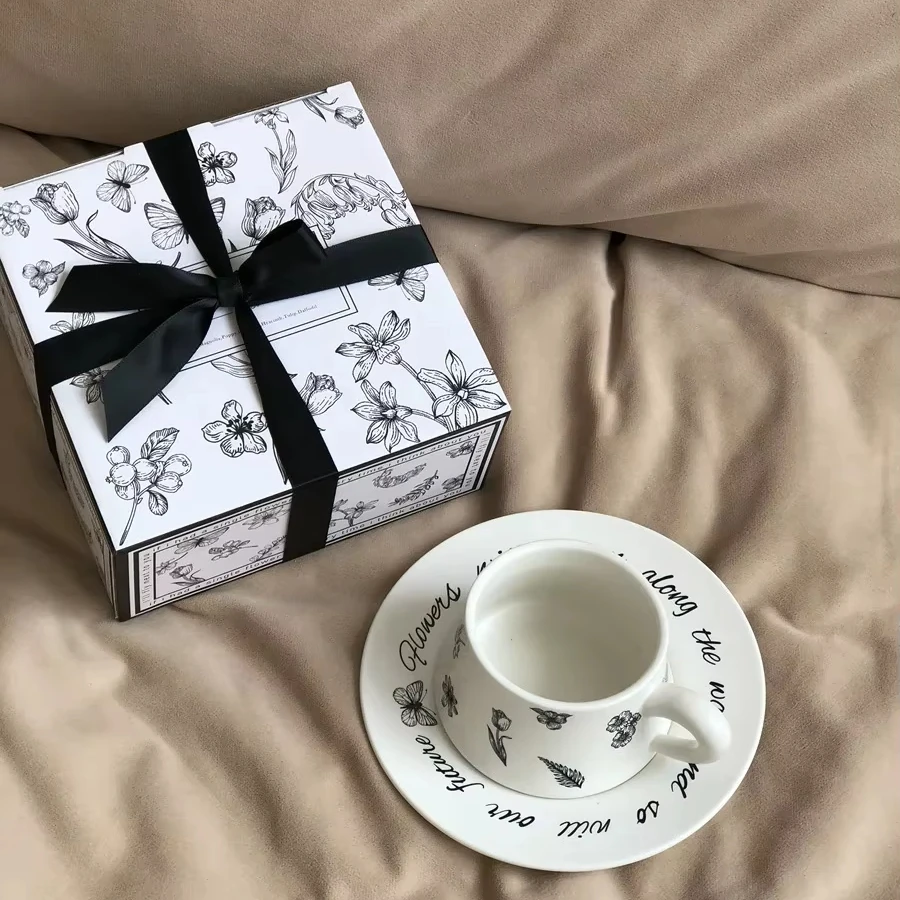Custom Luxury Square Flower Magnetic Color Box Packing Tea Cup And Saucer Tea Set Coffee Mug Paper Gift Packaging Box