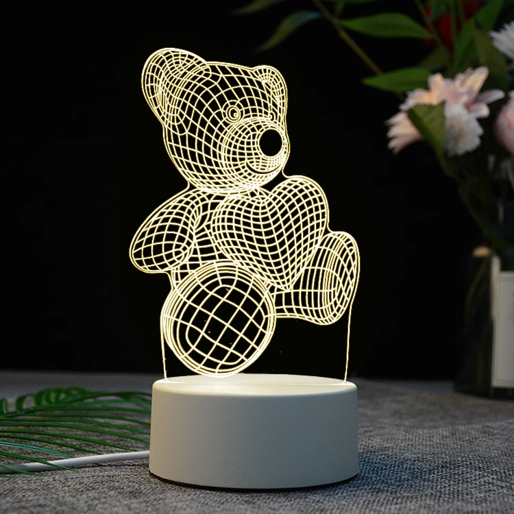 Лидер продаж, 3D иллюзия, акриловая настольная лампа, ночники с мультяшным медведем, подарок для ребенка