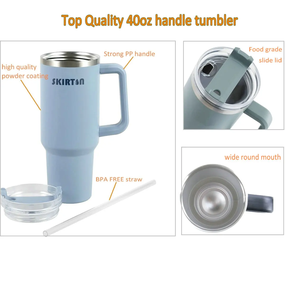 Skirton New 40oz 40 oz stainless steel vacuum insulated cup with handle straw leak proof lid