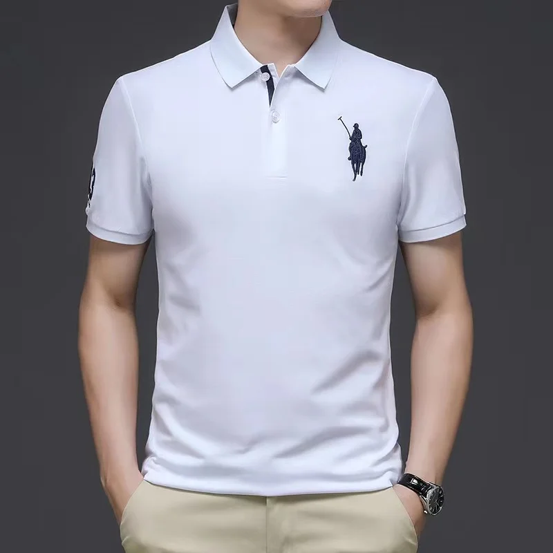 Turtleneck high quality short sleeve double mercerized cotton polo shirt various colors large size M-7XL t-shirt for men polo