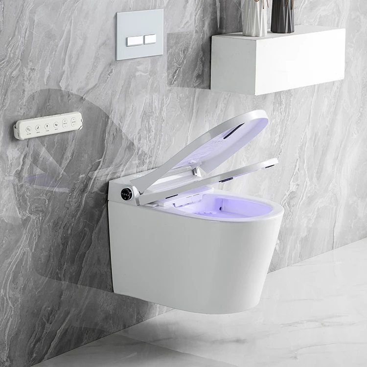 HEGII wall mounted toilet bowl ceramic hotel auto flush automatic bidet intelligent wall row smart wall hung toilet with tank