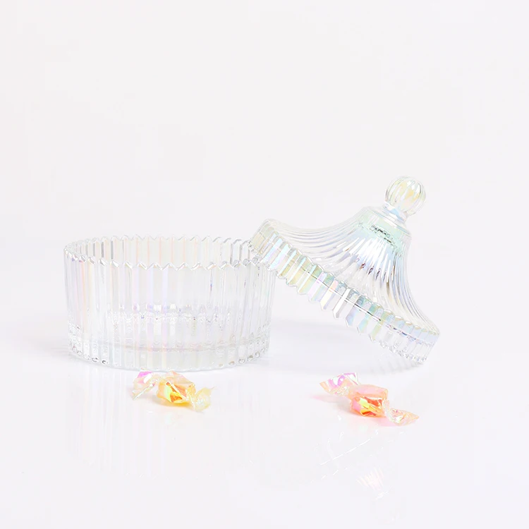 Светлые радужные стеклянные банки для конфет 12 унций 13 унций со стеклянной крышкой для изготовления свечей