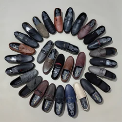 M1128 Genuine Leather Loafers Flat Shoes Moccasin Casual sports shoes Lazy Driving Boat Peas Shoes for men
