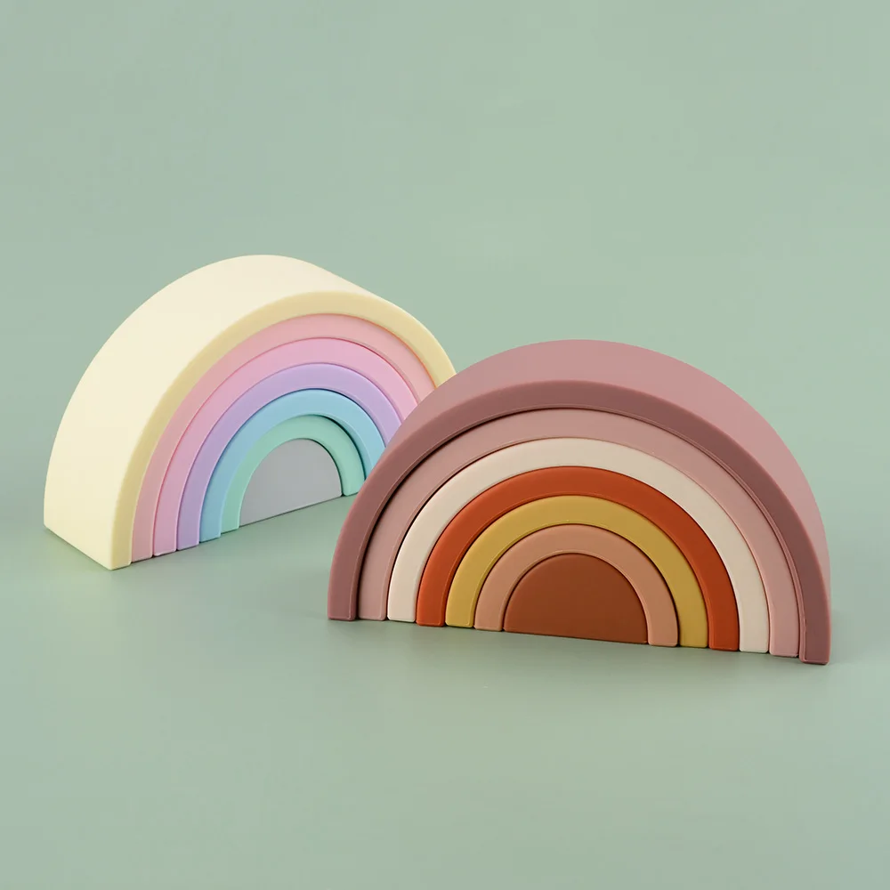 Rainbow Silicone Stacking Puzzles Toys Building Blocks for kids Educational Baby Stacker Nesting Puzzle Block