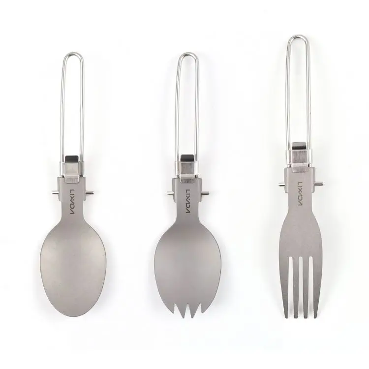 Camping Spoon Fork Combo Ti Salad  Lightweight Compact Camping Utensils Stainless Steel and Ti Acid Alkali Resistant Corrosion-R